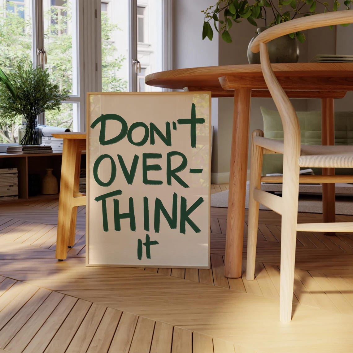 Dont Overthink It Dark Green Brush Lettering Mindfulness Poster - Image 3