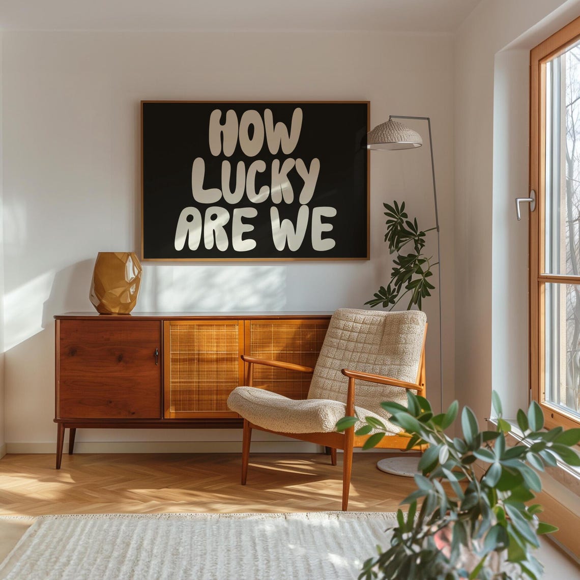 How Lucky Are We White Bubble Letters Black Horizontal Quote Poster - Image 3