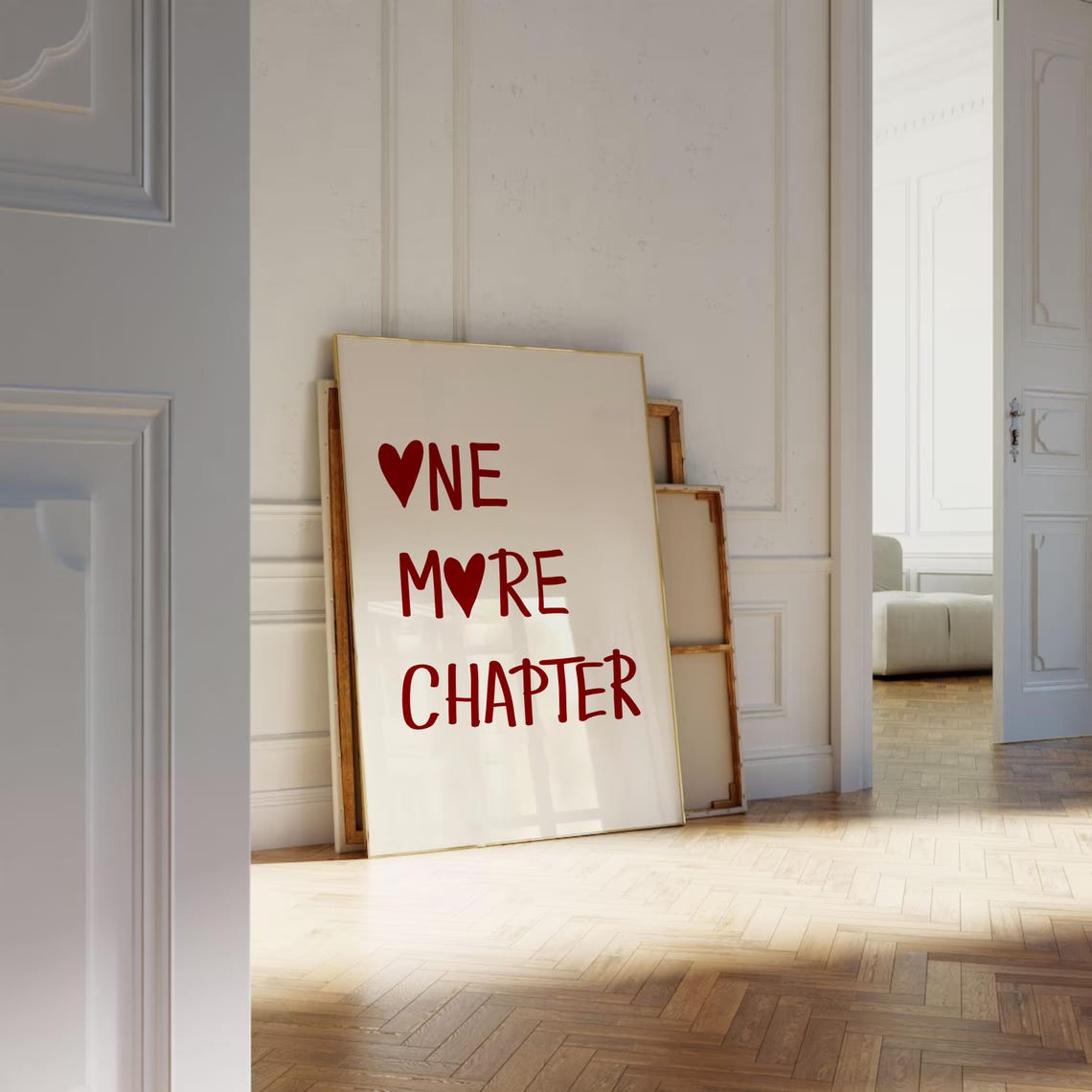 One More Chapter Heart Letters Red Book Lover Reading Poster - Image 3