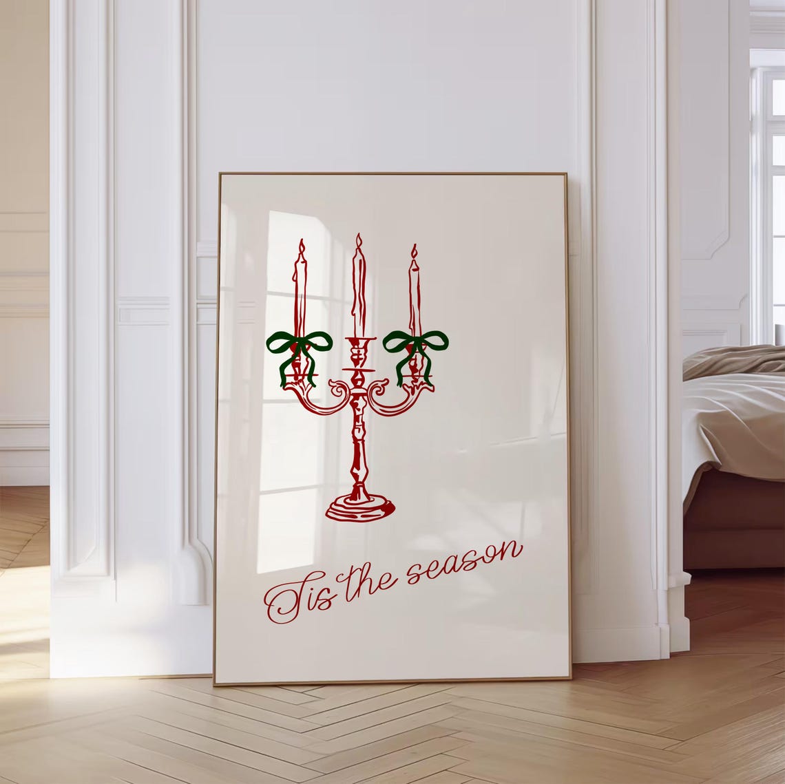 Tis the Season Red Candelabra Coquette Christmas Holiday Poster - Image 3