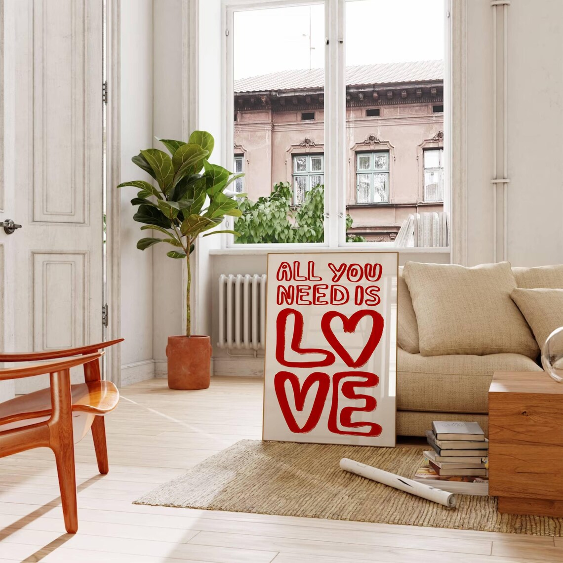 All You Need Is Love Red Brush Lettering Heart Shapes Quote Poster - Image 3
