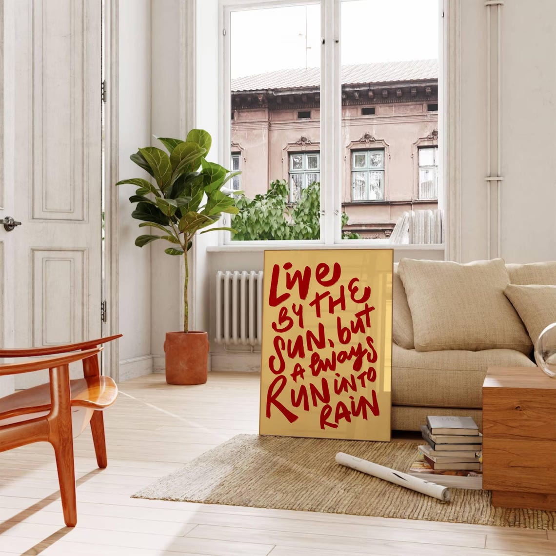 Live By The Sun Always Run Into Rain Red Brush On Gold Poster - Image 3