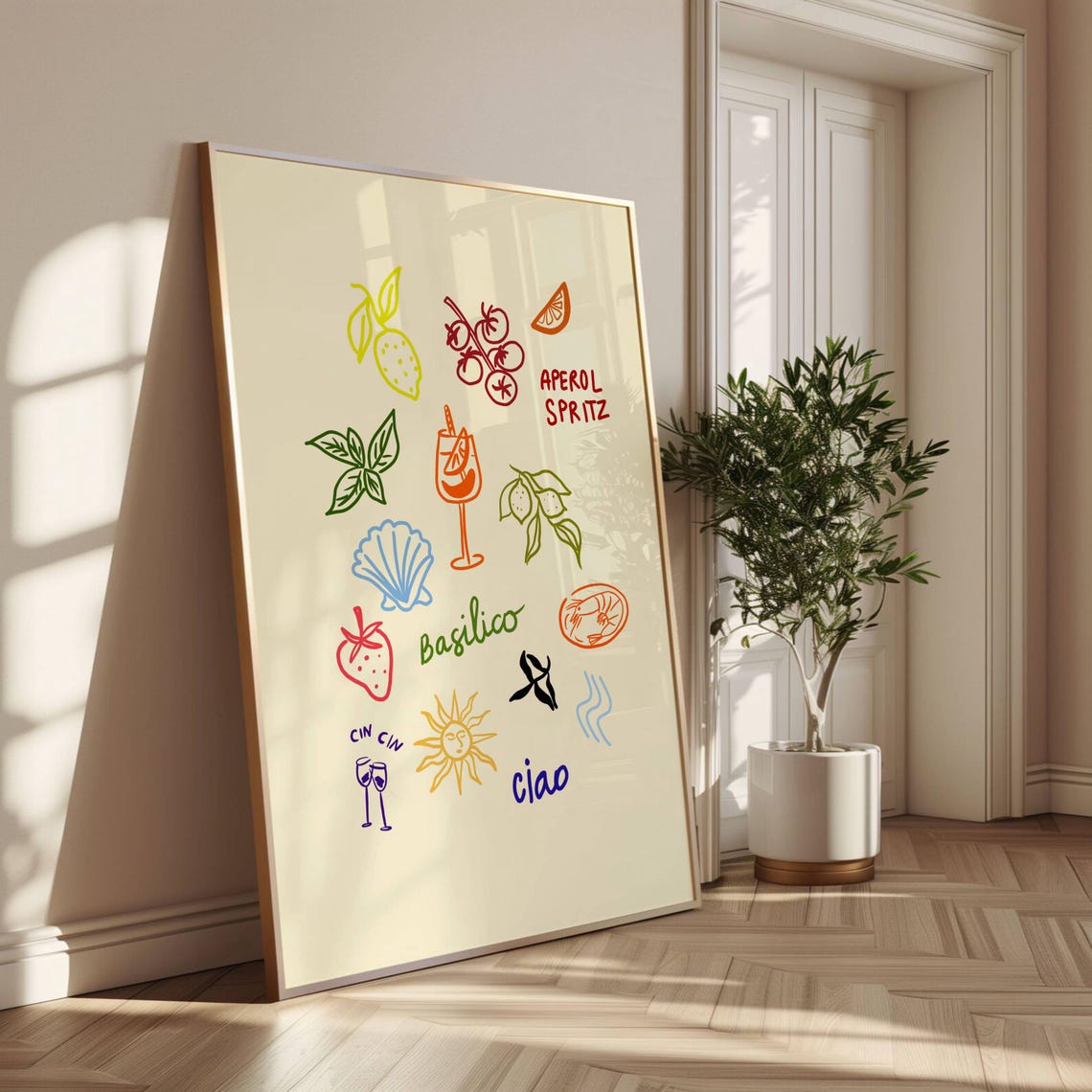 Italian Summer Aperol Spritz Ciao Doodle Illustration Poster - Image 2