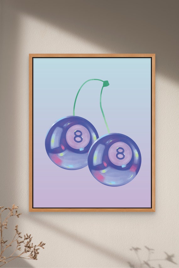 Cherry 8 Ball Art Print Preppy Poster Trendy Vintage Pool Wall Decor