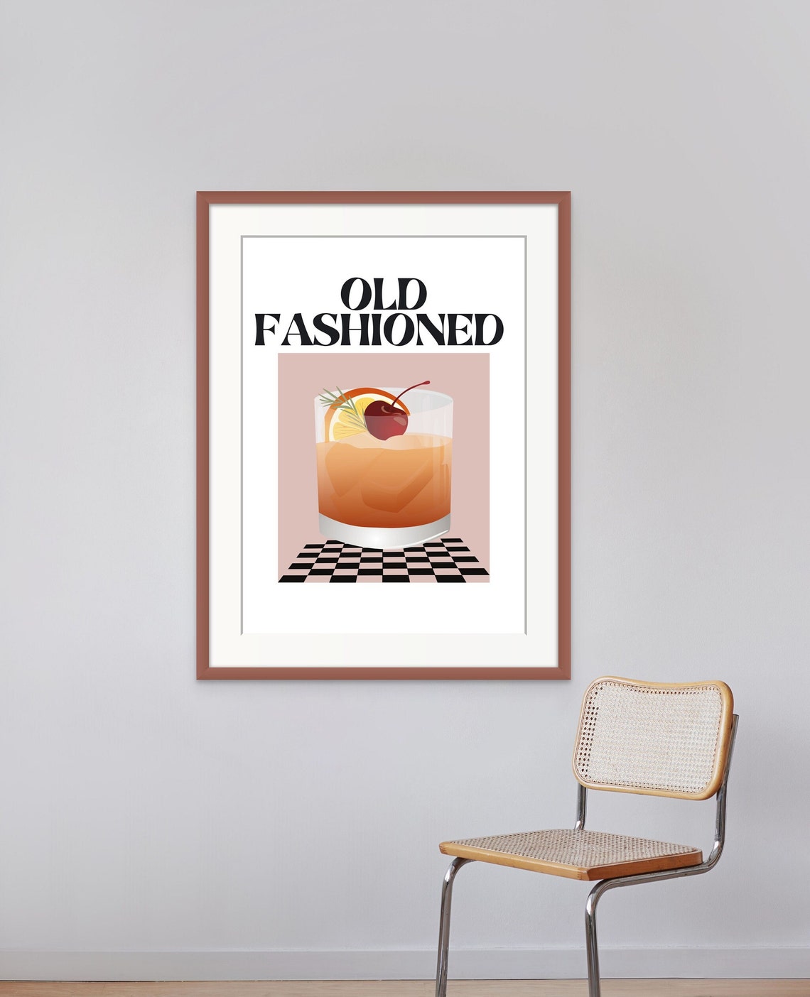 Old Fashioned Cocktail Illustration Retro Bar Decor Art Poster - Image 2