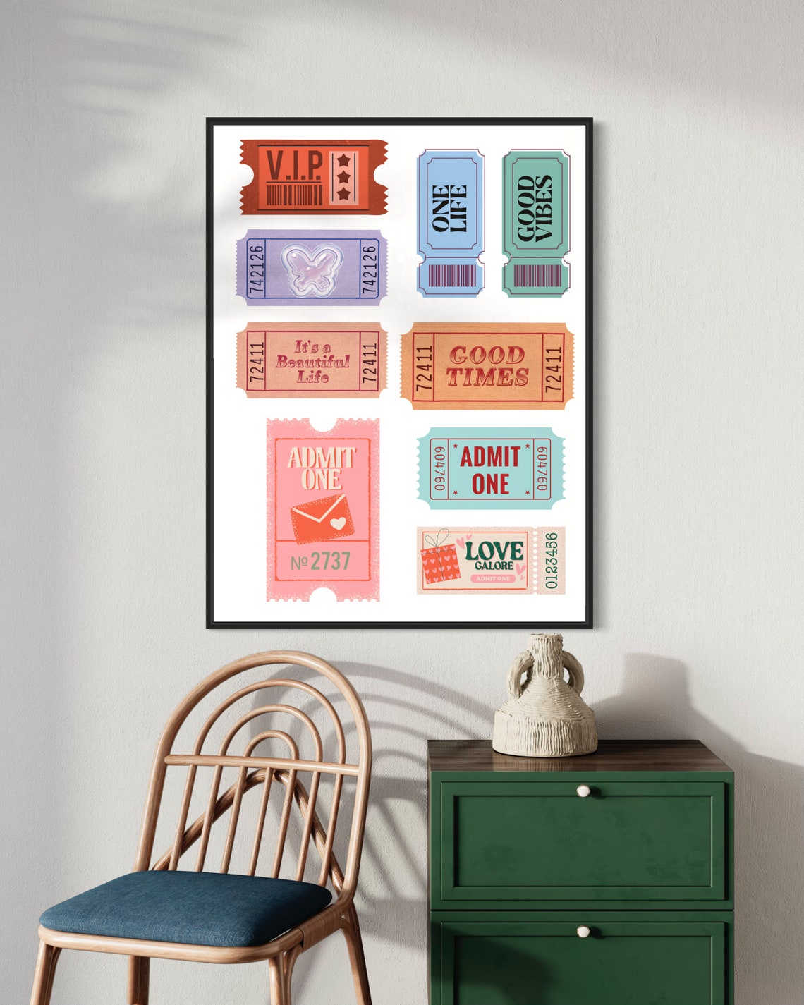 Vintage Ticket Stubs Collection Retro Good Vibes Art Wall Poster - Image 2
