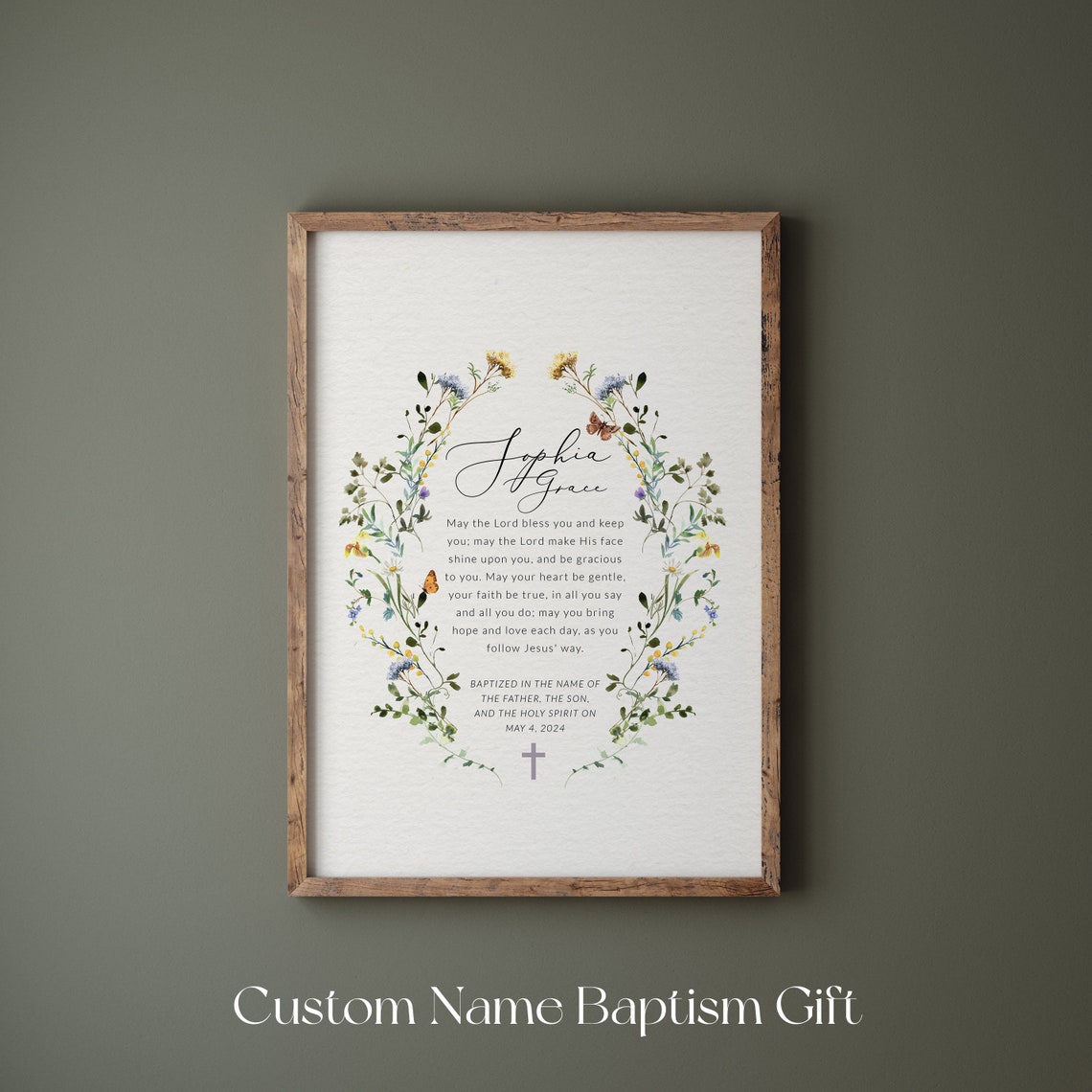 Personalized Baptism Print Custom Name Wildflower Wreath Blessing Art - Image 4