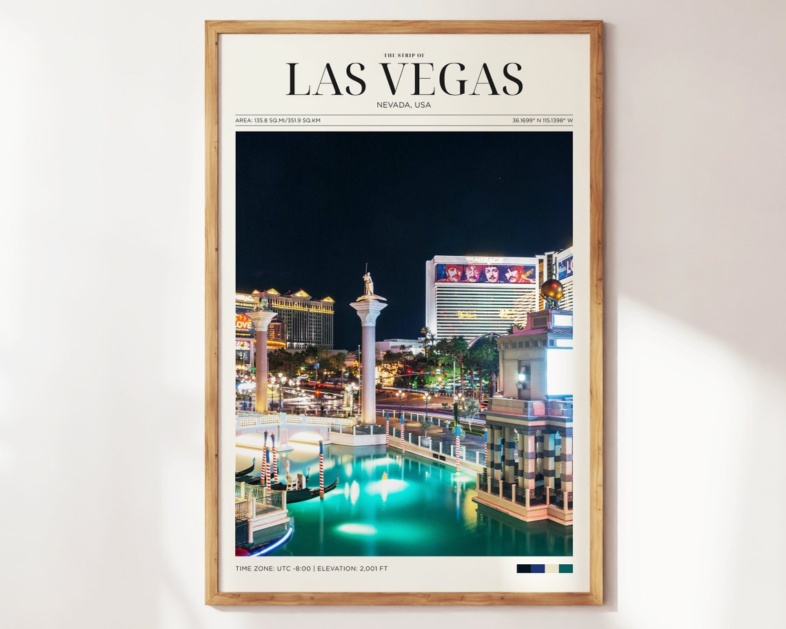 Las Vegas Nevada Strip Venetian Canals Night Gondola Travel Poster