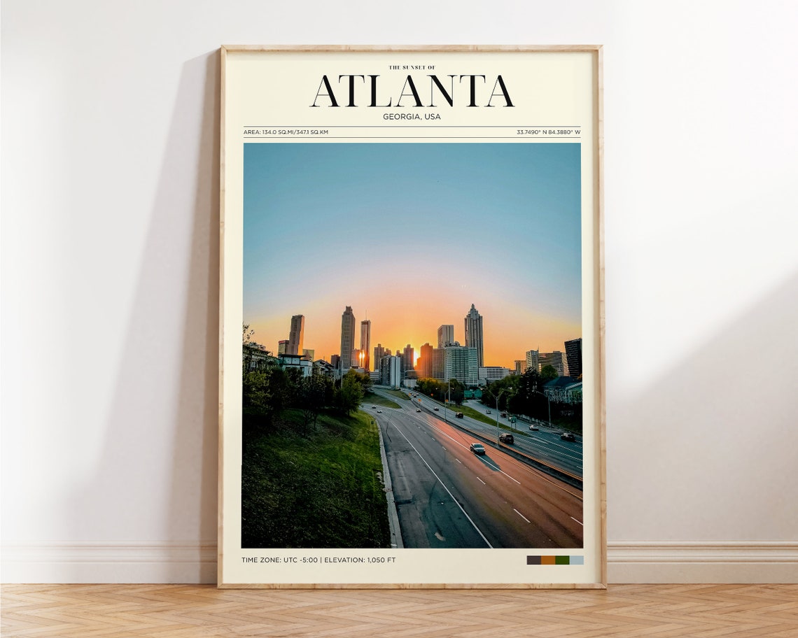 Travel Poster Atlanta Poster Vintage Posters In Atlanta Sunset Print Atlanta Wall Art For Living Room Modern Office Wall Art - Image 2