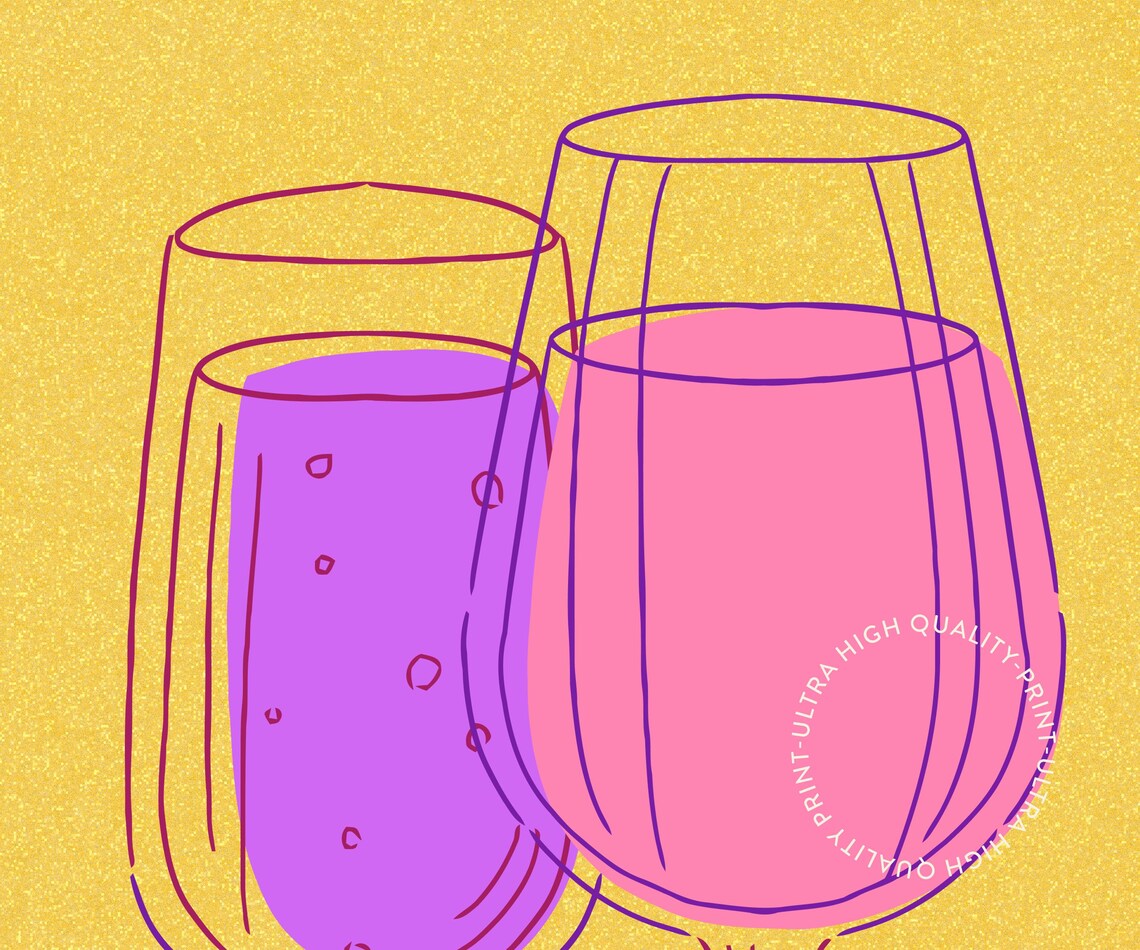 Partner In Wine Yellow Bar Cart Art Funny Wine Glasses Wall Poster - Image 5