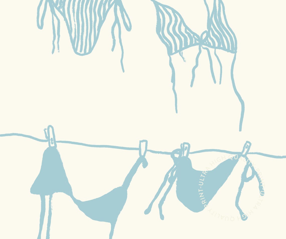 Bikini Clothesline Illustration Dusty Blue Coastal Summer Beach Poster - Image 5