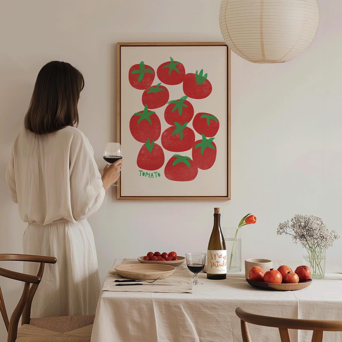 Tomato Retro Fruit Illustration Aesthetic Kitchen Red Pattern Wall Art - Image 5
