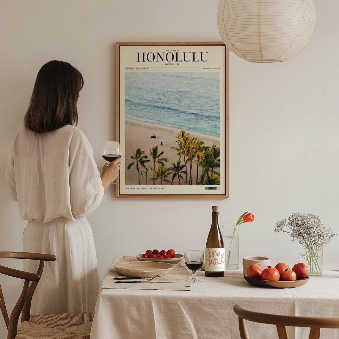 Honolulu Hawaii Palm Beach Surf Aerial View Travel Poster Print - Image 3