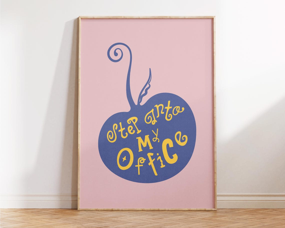 Step Into My Office Blue Yellow Apple Playful Office Wall Art - Image 4