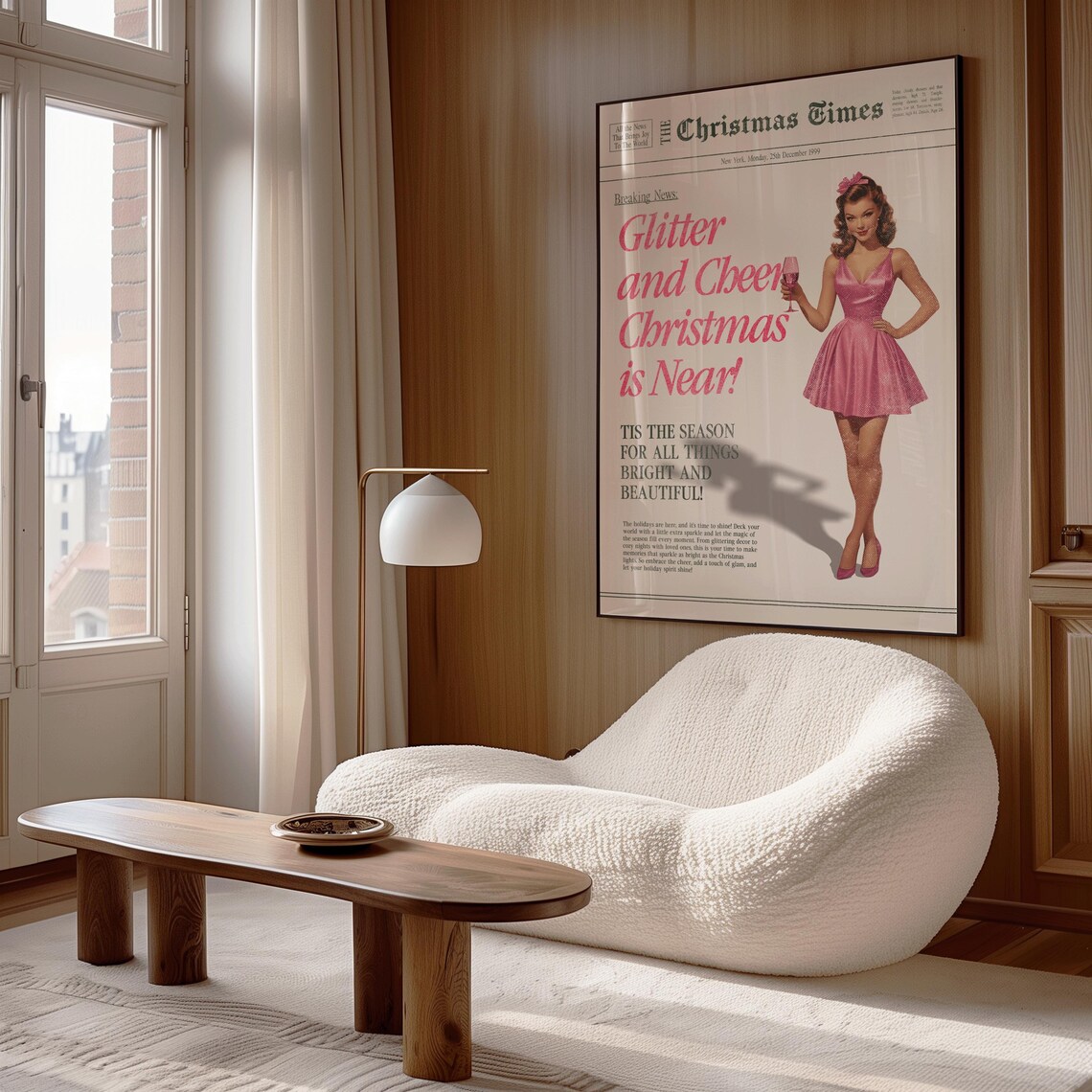 Glitter And Cheer Christmas Is Near Pink Pinup Vintage Wall Poster - Image 2