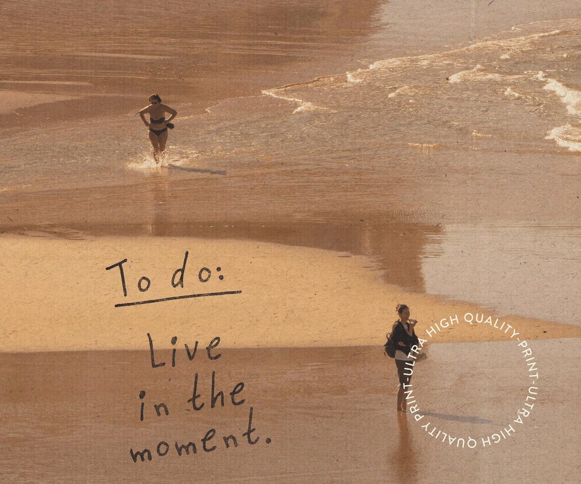 To Do Live In The Moment Sunset Beach Sepia Photo Quote Wall Art Print - Image 5