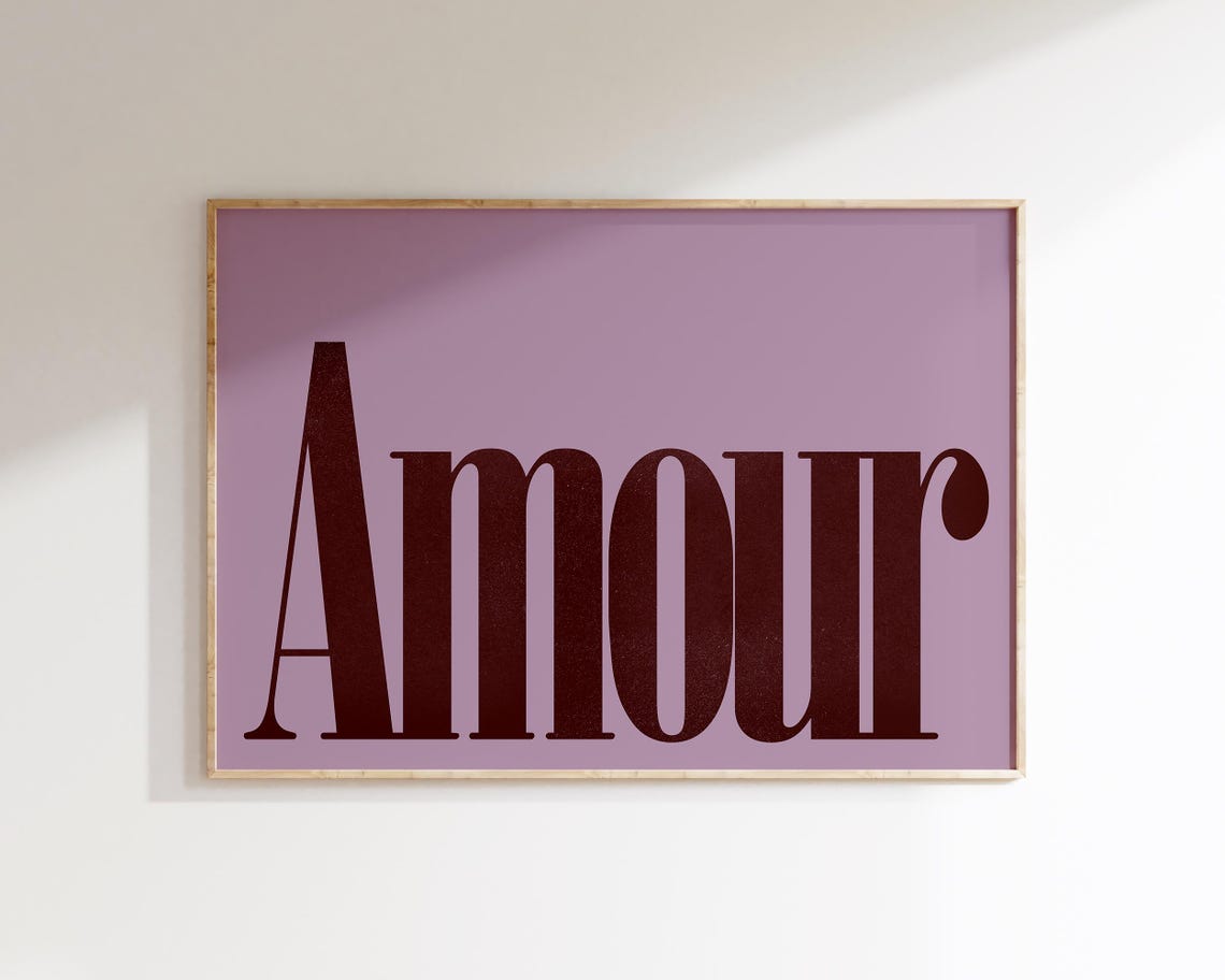 Amour Bold Brown Serif Lavender French Romantic Typography Poster - Image 2