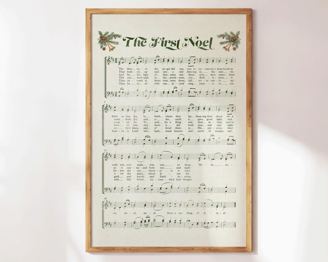 The First Noel Green Vintage Sheet Music Christmas Carol Print Poster