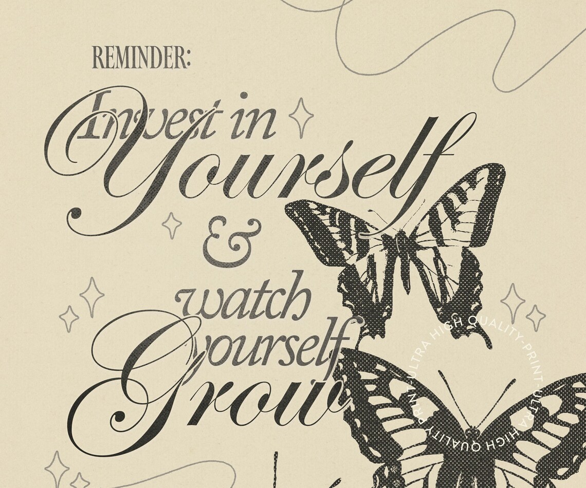 Invest In Yourself Butterfly Engraving Self Growth Motivational Poster - Image 5