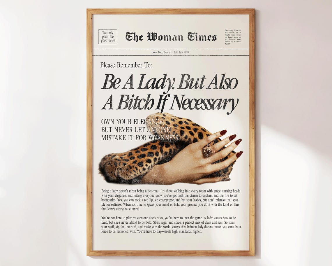Be A Lady But Also A Bitch Leopard Retro Feminist Quote Wall Print - Image 3