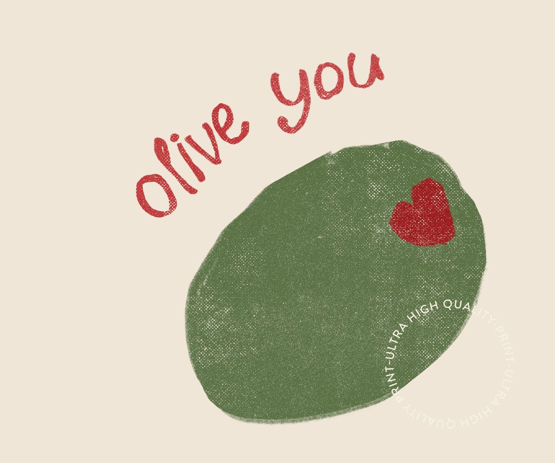 Olive You Cute Quote Cream Background Green Olive Heart Wall Art - Image 5