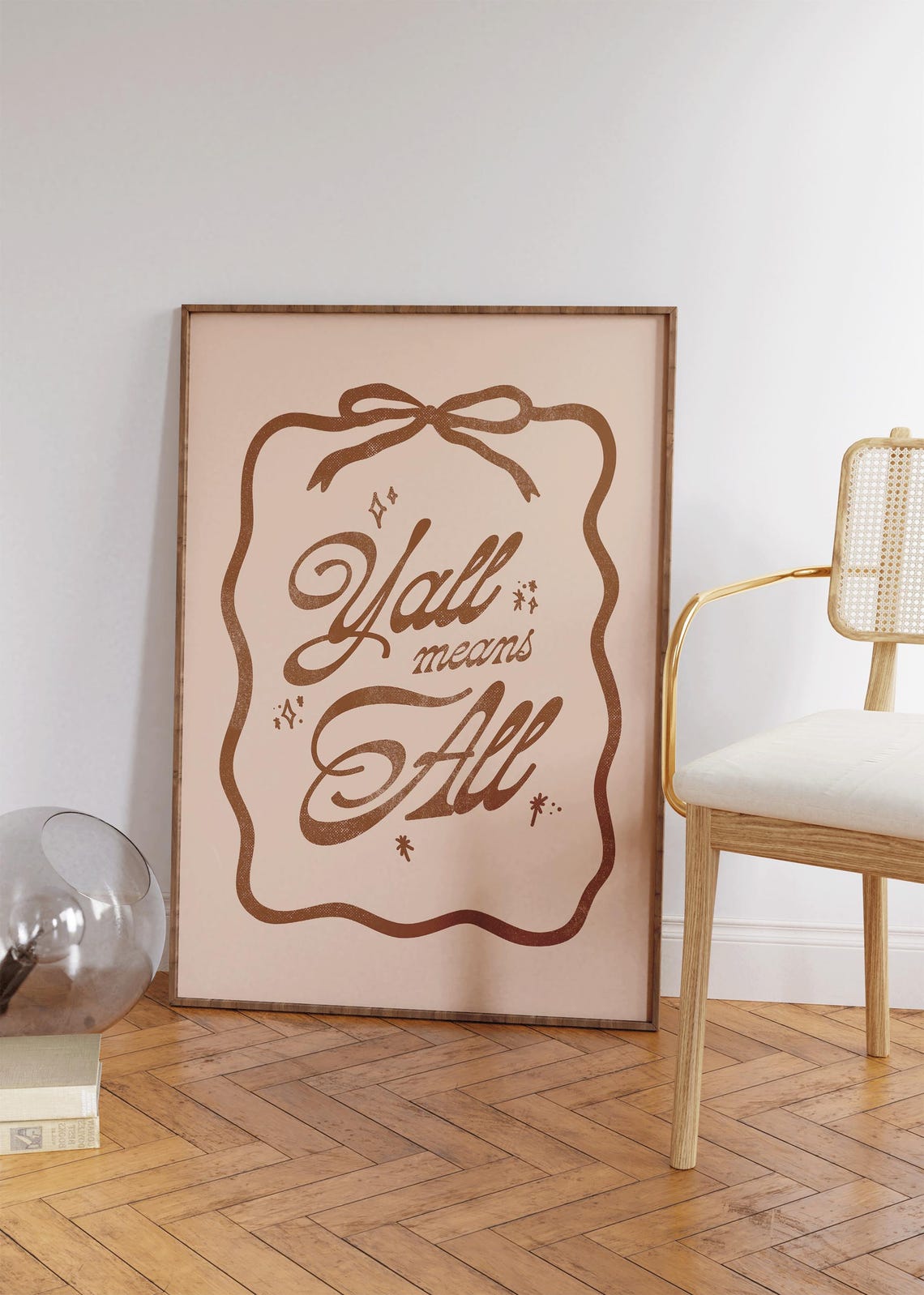 Y'all Means All Brown Script Neutral Coquette Ribbon Quote Poster - Image 3