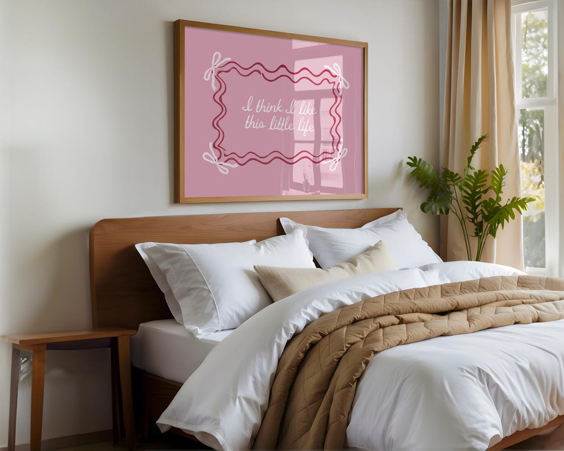 I Think I Like This Little Life Pink Script Wavy Border Wall Art - Image 4