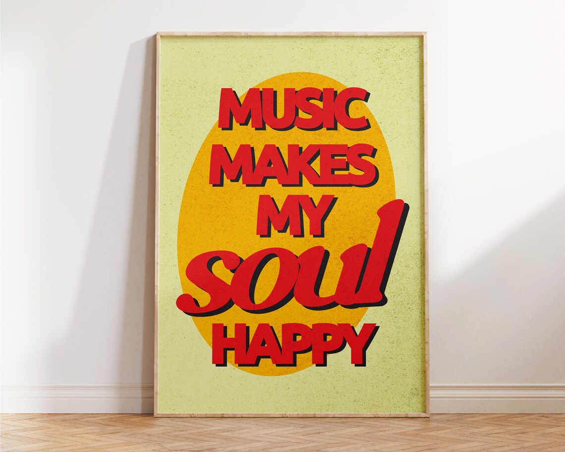 Music Makes My Soul Happy Red Retro Music Quote Wall Art Poster - Image 3
