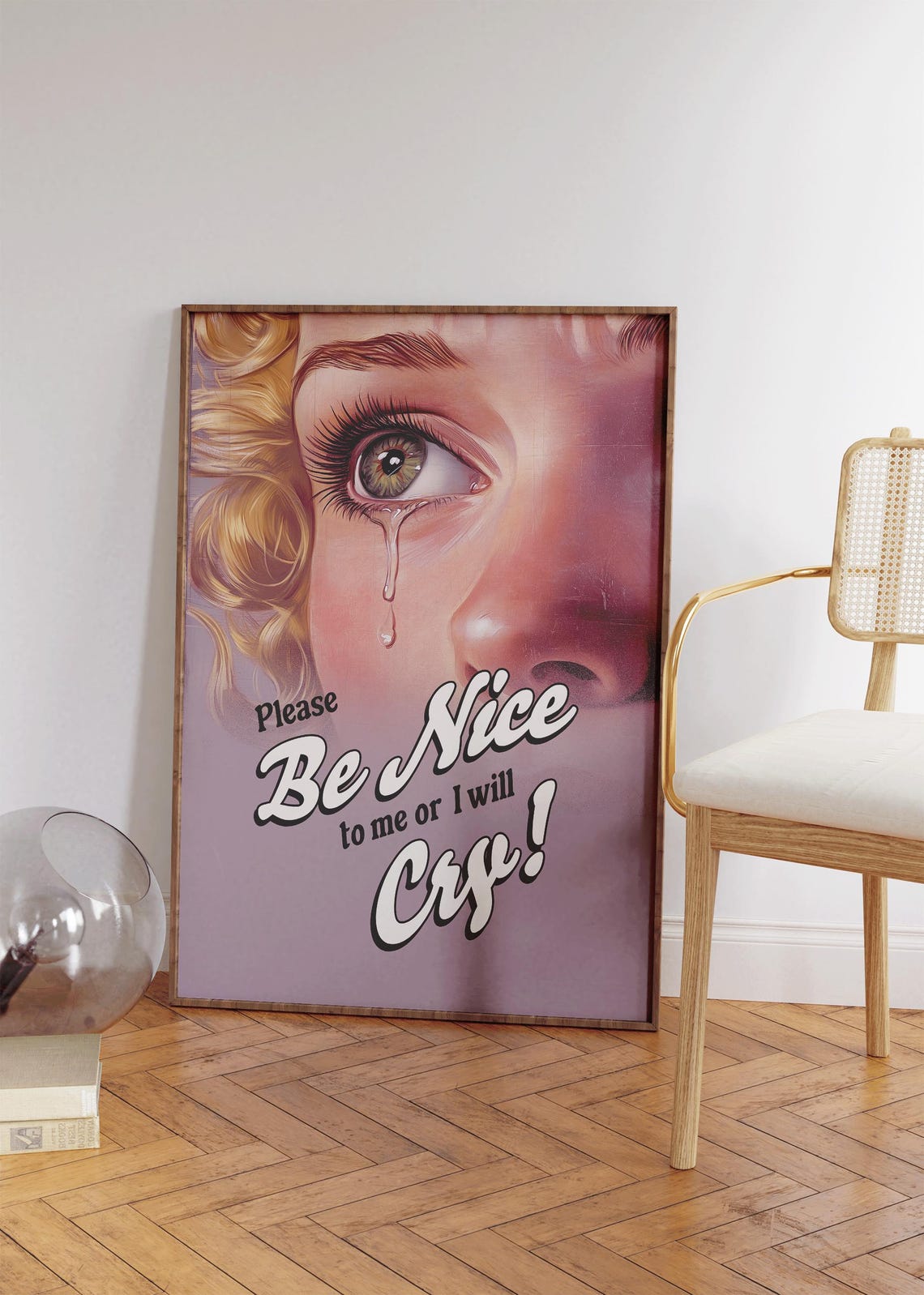 Please Be Nice To Me Or I Will Cry Pink Retro Girly Funny Wall Print - Image 2