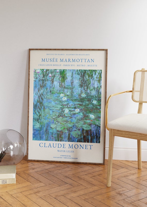 Claude Monet Print Water Lilies 2 Print Vintage Wall Decor Landscape Monet Wall Art Botanical Print Blue Large Wall Art Living Room