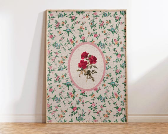 Vintage Floral Print Retro Flowers Wall Art Trendy Cute Apartment Decor Home Gifts For Her Botanical Illustration Coquette Decor