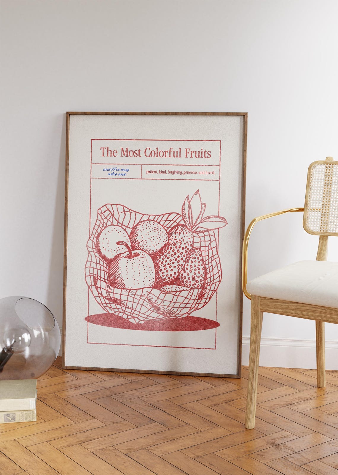 The Most Colorful Fruits Red Kitchen Fruit Basket Line Art Poster - Image 4