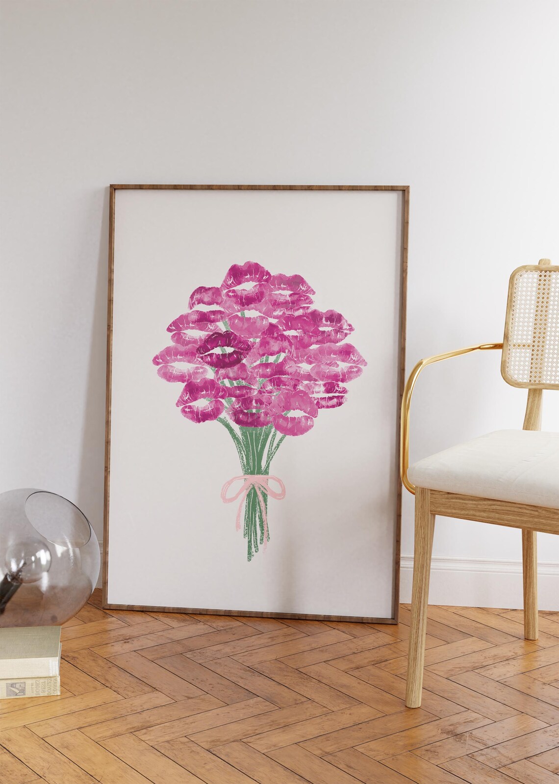 Bouquet Of Kisses Pink Lipstick Print Retro Floral Bouquet Poster - Image 4