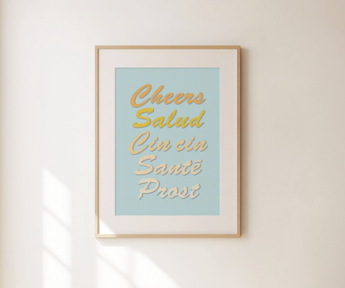 Cheers Salud Cin Cin Sante Prost Multilingual Typography Blue Wall Poster - Image 2
