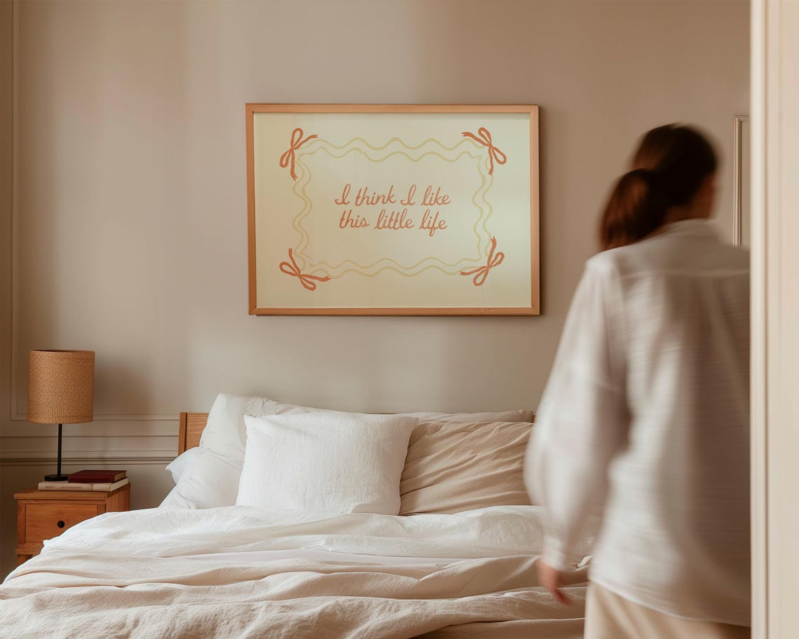 I Think I Like This Little Life Cream Canvas Quote Bow Wall Art - Image 5