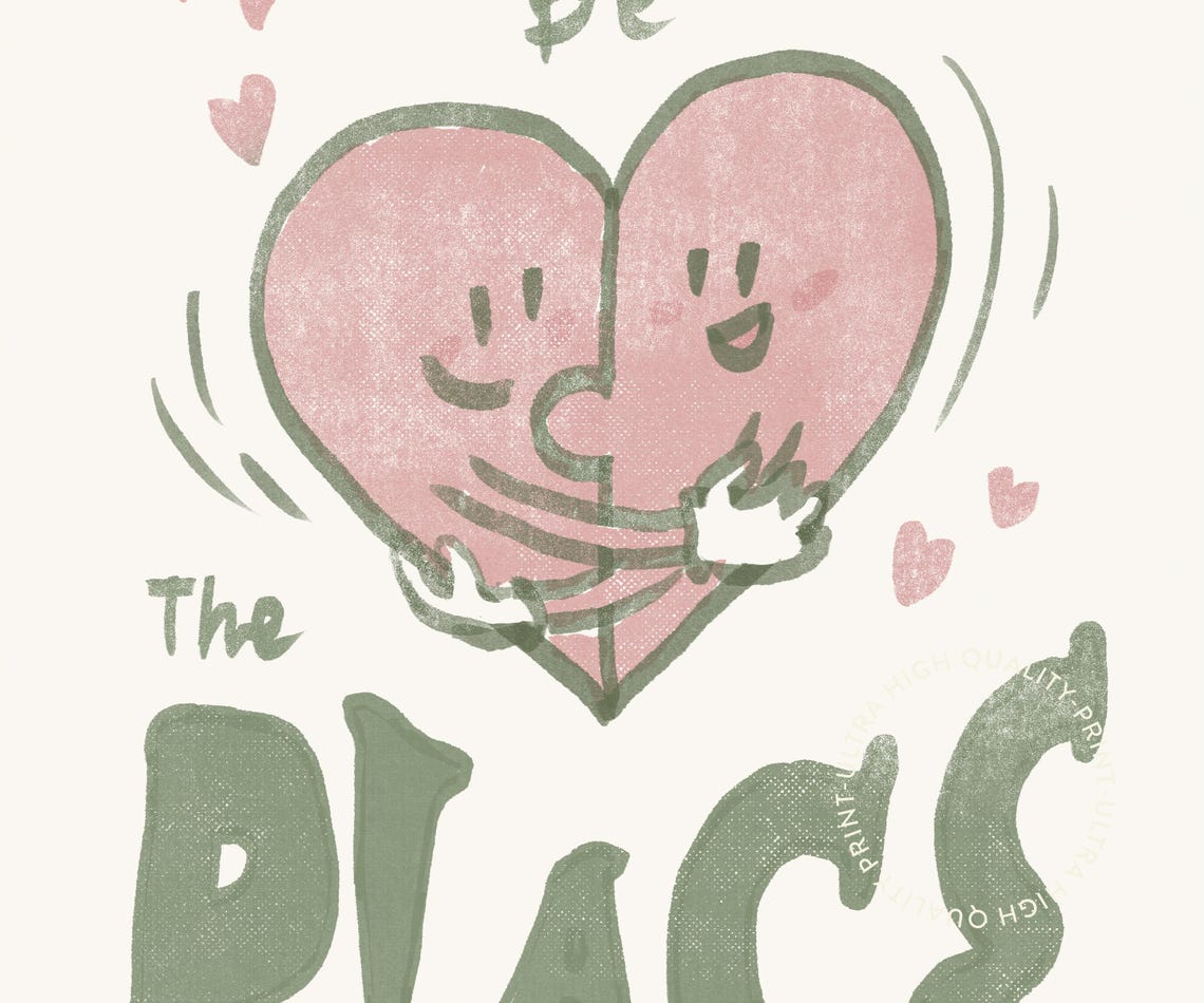 This Must Be The Place Hugging Heart Sage Green Cute Love Poster - Image 5
