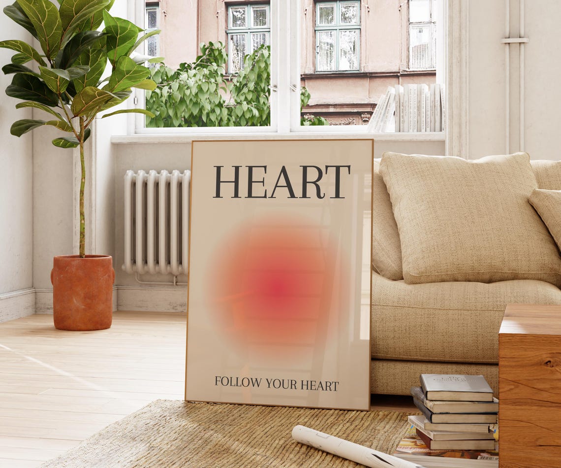 Follow Your Heart Coral Aura Minimalist Self Love Affirmation Poster - Image 2