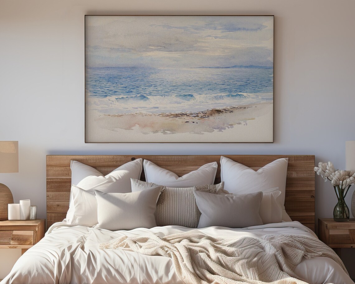Pastel Beach Ocean Waves Watercolor Painting Soft Coastal Wall Art Poster - Image 5