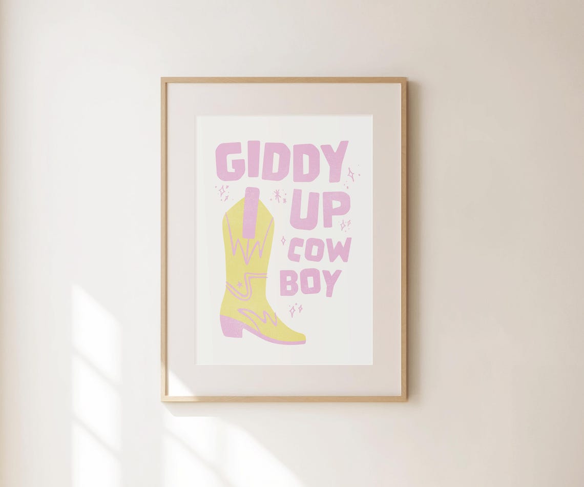 Giddy Up Cowboy Pink Boot Western Retro Typography Quote Poster - Image 4