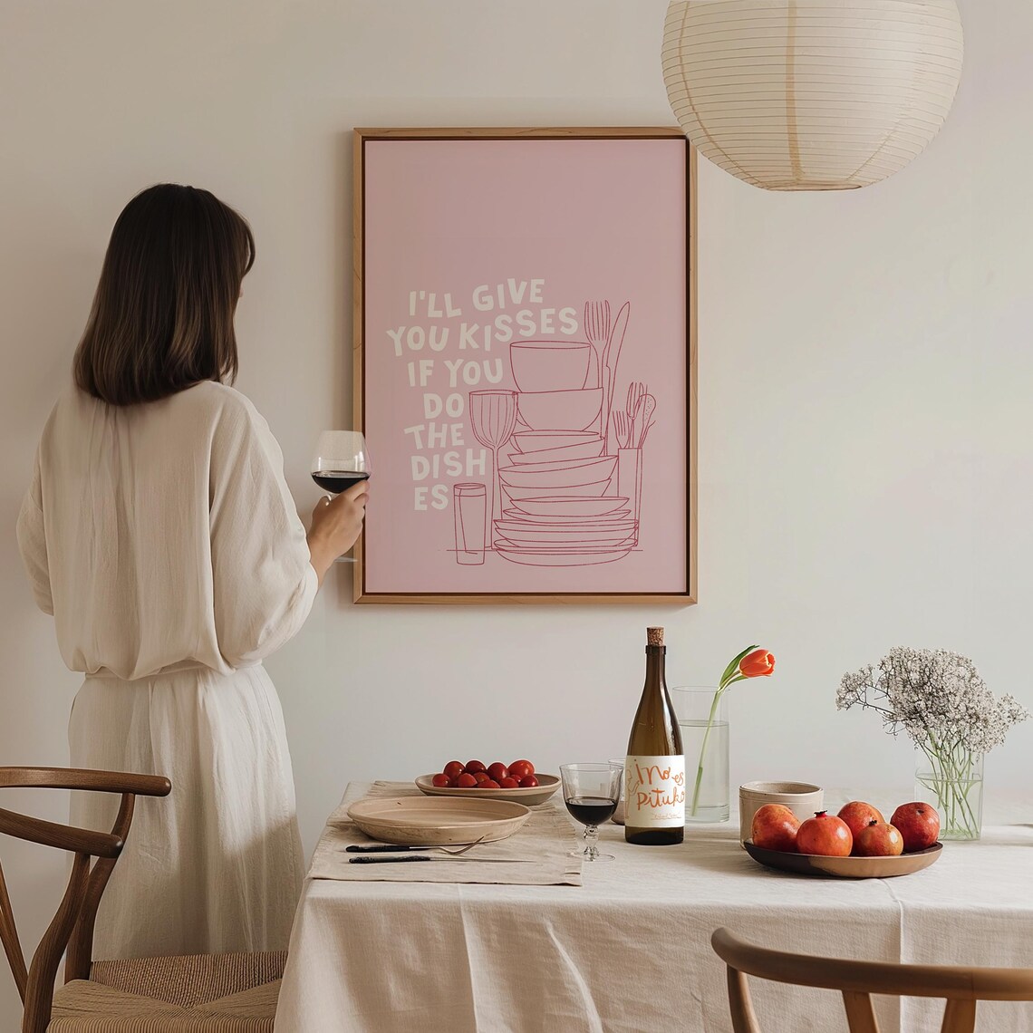 Ill Give You Kisses If You Do The Dishes Pink Kitchen Humor Art Poster - Image 3