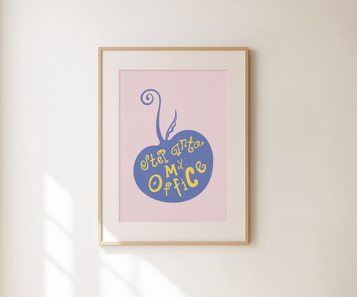 Step Into My Office Blue Yellow Apple Playful Office Wall Art - Image 2