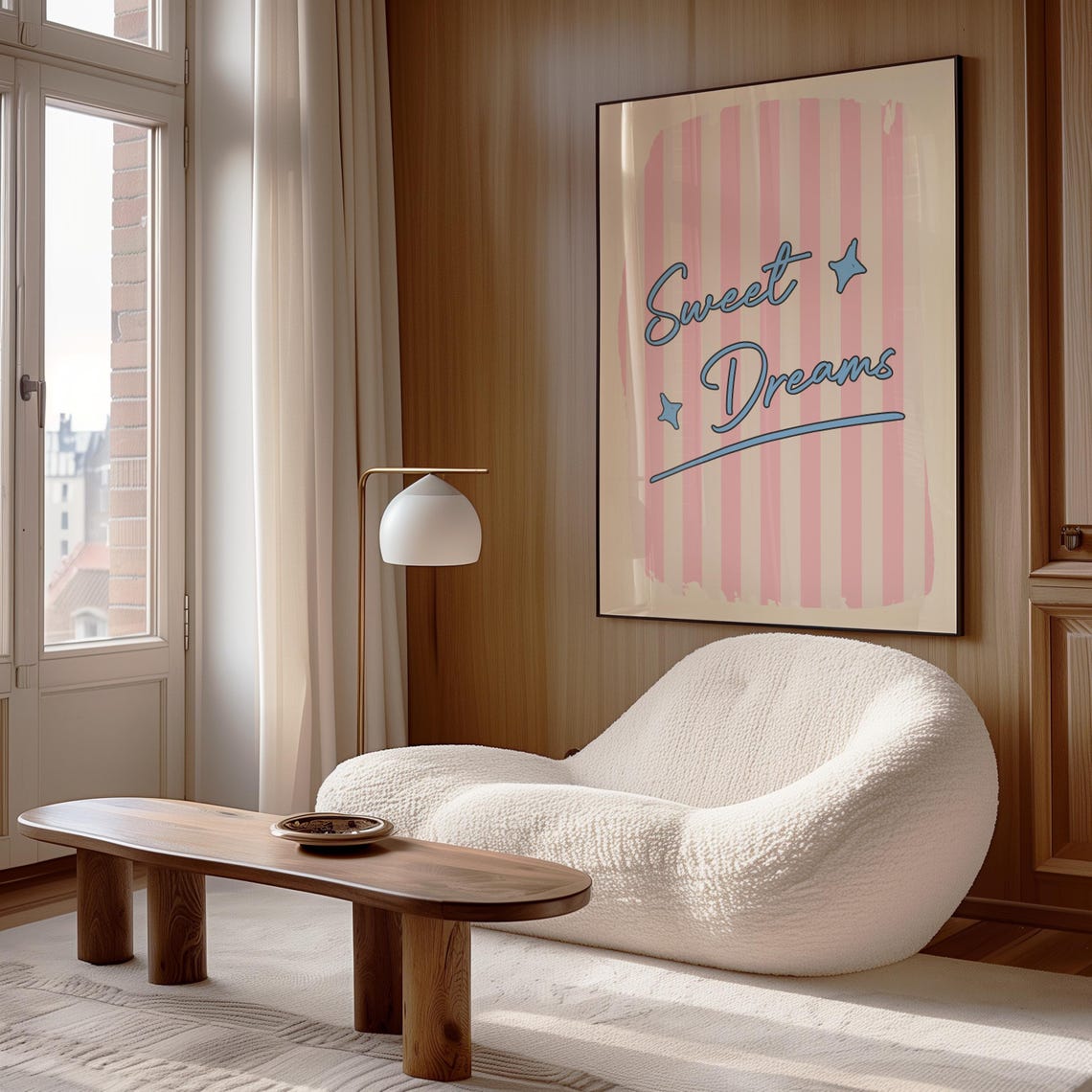 Sweet Dreams Blue Script Pink Striped Retro Bedroom Quote Decor Poster - Image 3