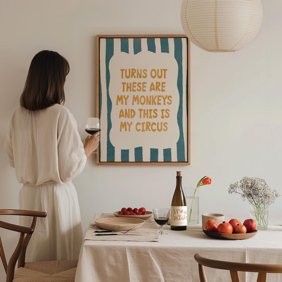 Turns Out These Are My Monkeys Circus Quote Teal Retro Fun Poster - Image 3