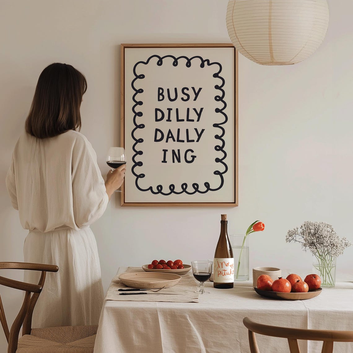 Busy Dilly Dallying Funny Retro Black Lettering Cream Squiggle Poster - Image 4