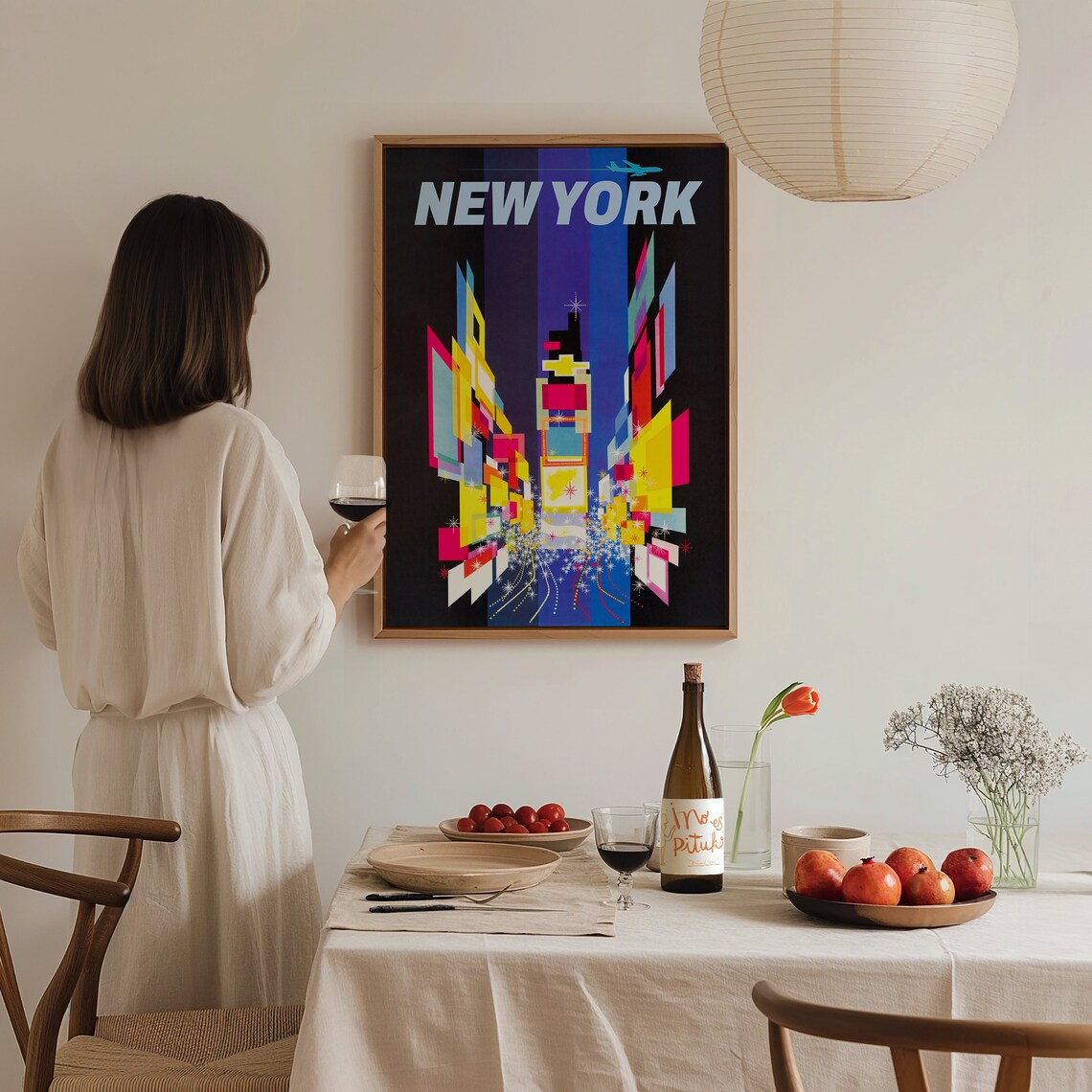 New York Times Square Night Neon Lights Geometric Travel Poster - Image 3