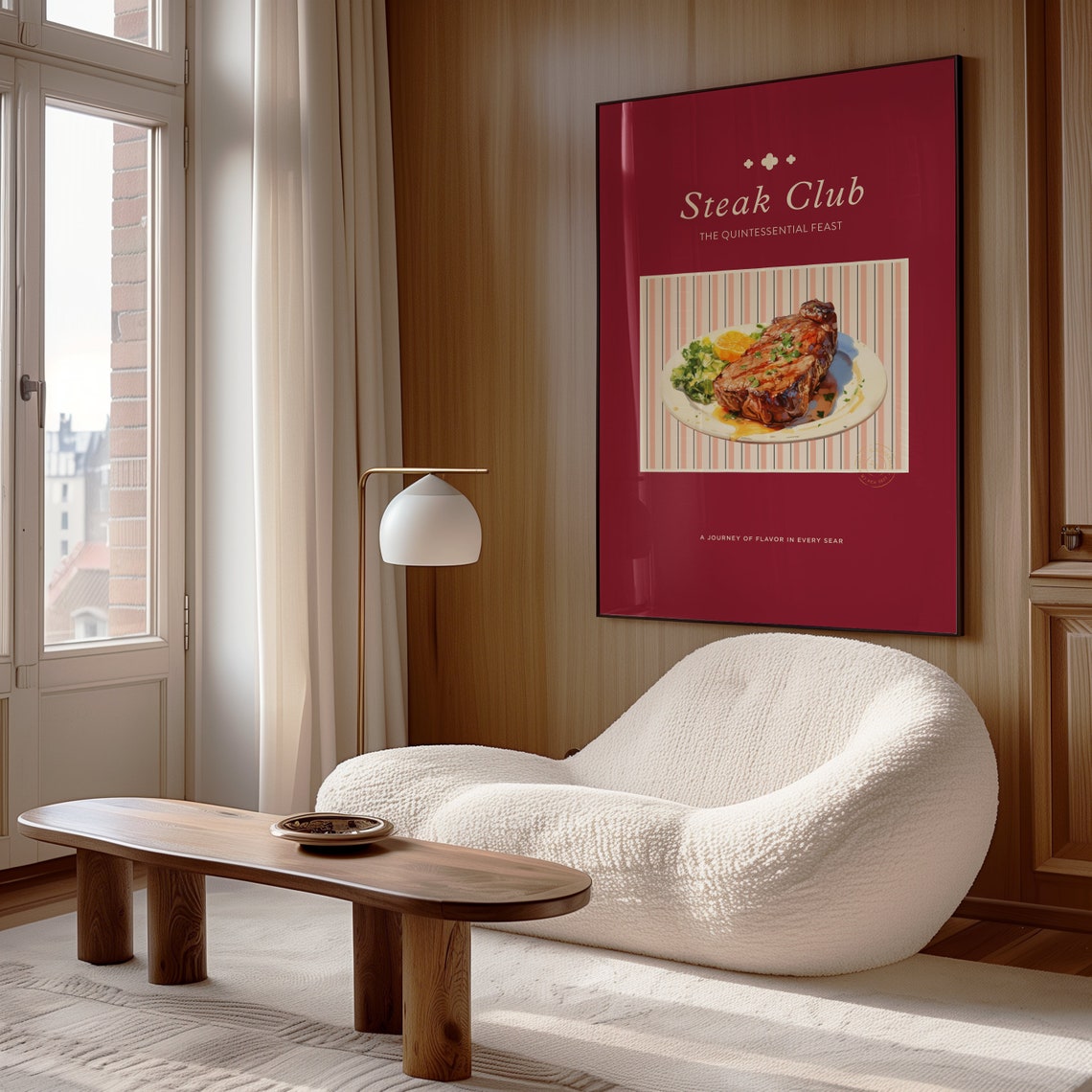 Steak Club Retro Kitchen Steakhouse Dinner Food Illustration Wall Art - Image 4