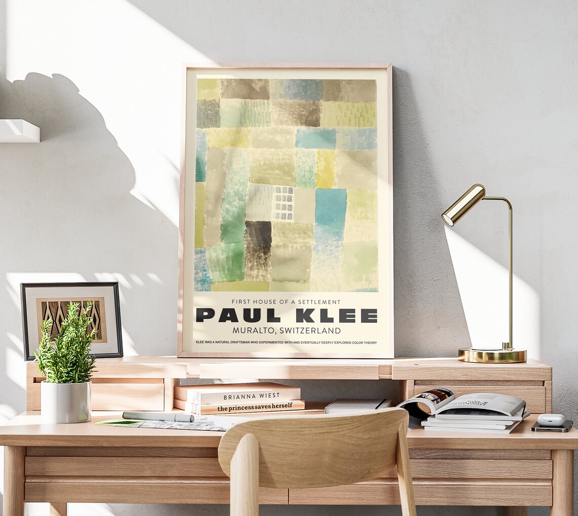 Paul Klee First House Of A Settlement Green Abstract Grid Exhibition Art Print - Image 3