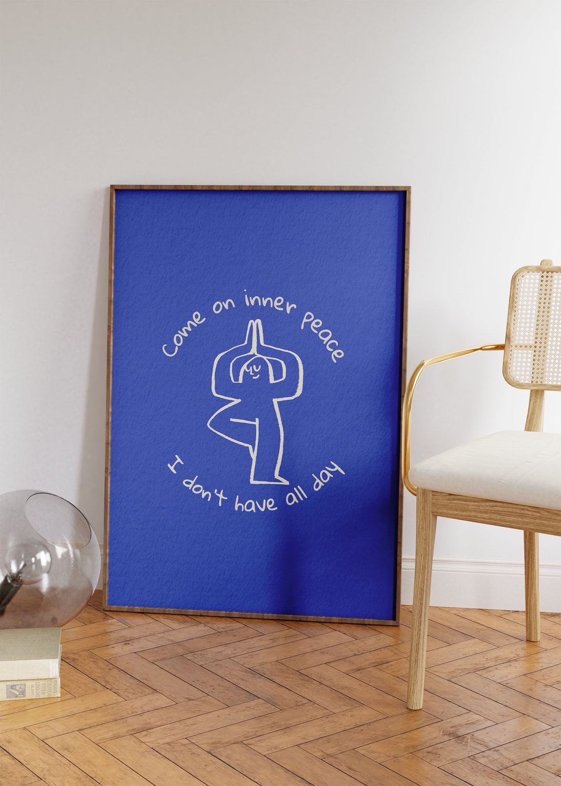 Come On Inner Peace Yoga Funny Quote Blue Doodle Wall Art Poster - Image 2