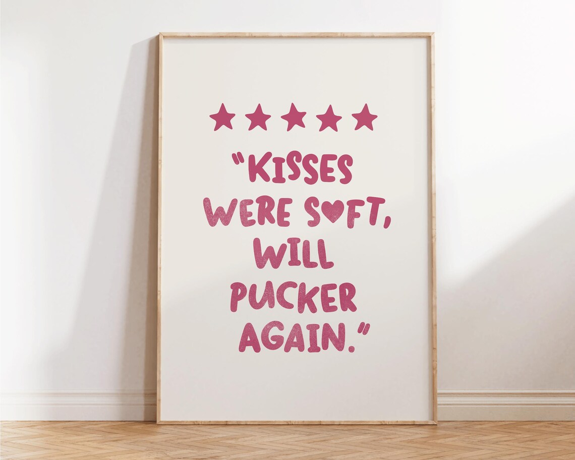 Kisses Were Soft Will Pucker Again Pink Five Star Funny Review Poster - Image 3