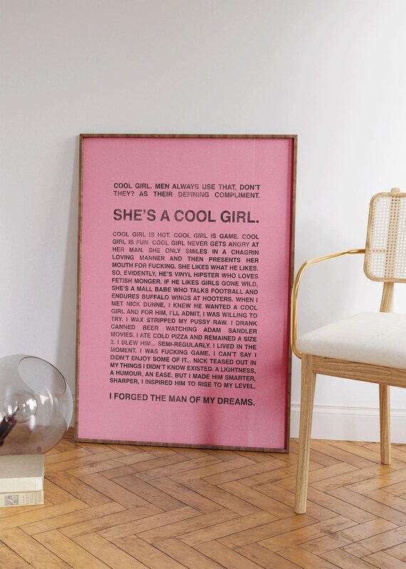 Gone Girl Movie Cool Girl Monologue Pink Typography Quote Poster